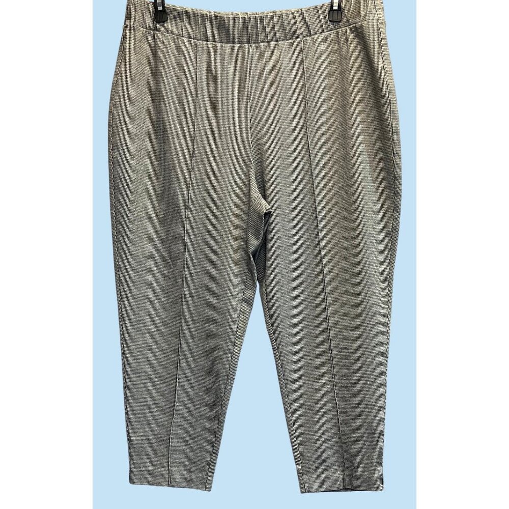 Croft & Barrow Womens Plus 1X Houndstooth Print Pants Gray Polyester/Spandex